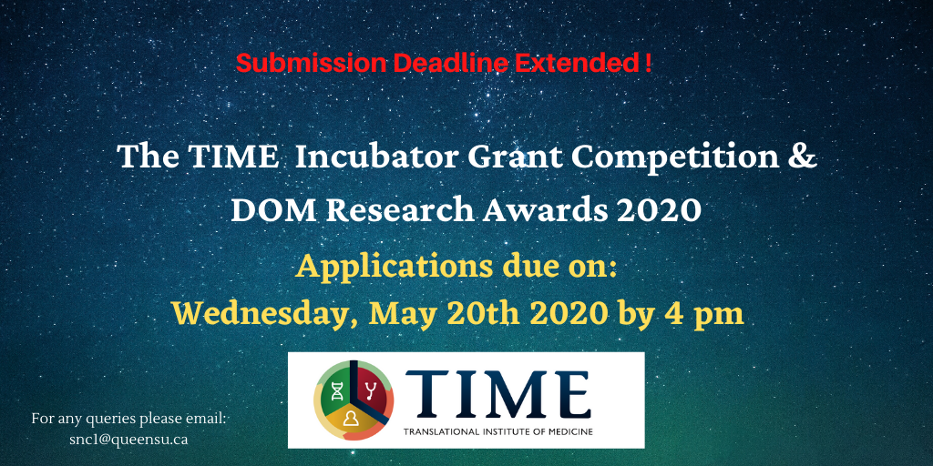 Announcement for TIME Incubator grant 2020 & Dom Awards deadline extenstion 