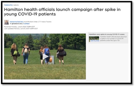 Screenshot of Hamilton News Article- kids playing soccer, campaign after spike in young COVID-19 patients