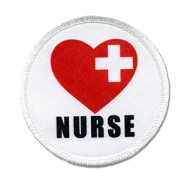 white patch with red heart and the word nurse under it