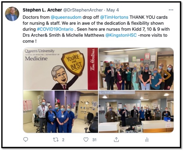 tweet with 4 photos of Tim's card and nursing staff
