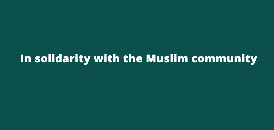 text on blank background: In solidarity with the Muslim community