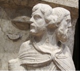 A statue of the Roman  god Janus,Museum of  Ferrara Cathedral in  Ferrara, Italy.