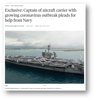 screenshot of aircraft carrier news re outbreak of COVID-19
