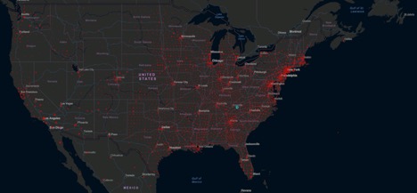 Map of USA showing all the areas of COVID-19