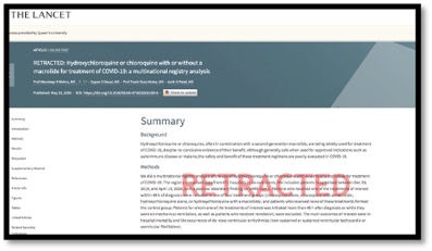 a lancet news article with retracted in red letters stamped across it
