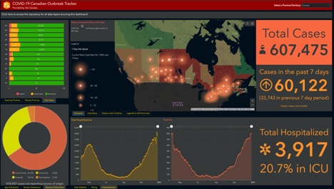 map graph and data of current Covid-19 data in Canada