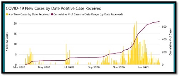 yellow line graph by date of cases in KFL&A