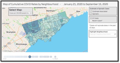 Map of GTA showing areas of prevalence by neighbourhood