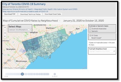 map of Toronto high covid-19 prevalence by neighbourhood