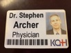 photo of Dr. Archer's hospital badge