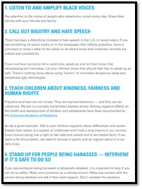 flyer with tips on how to stand up against racism