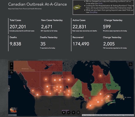 data and a map of Canada showing covid-19 stats as of Oct 22