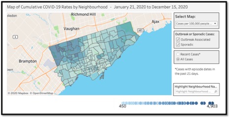 map of GTA highlighted by neighbourhood