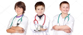 three young boys dressed up as doctors