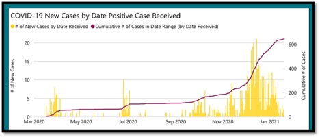 Graph showing plateau of positive cases in KFL&A