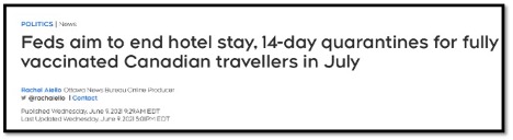 headline of feds ending 14 day quarantine hotel stay
