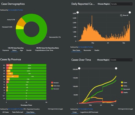 various types of graphs showing Case demographics in Canada