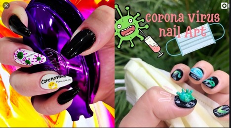 photo of COVID-19 theme painted finger nails