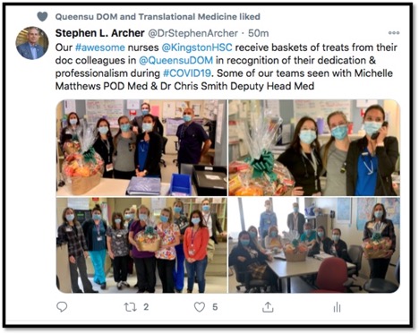 multiple photos of healthcare workers receiving gift baskets