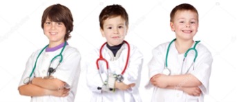 three young boys dressed up as doctors