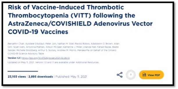 headline re risk of vaccine induced thrombotic