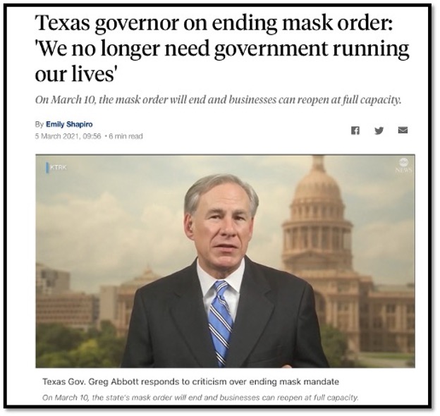 screenshot of news article showing Texas governor