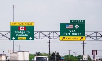 traffic signs at the USA Canadian border in port huron