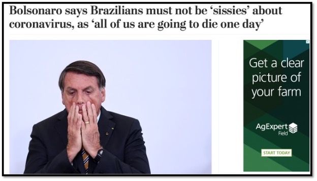 screenshot of Brazilian leader holding his hands to his face