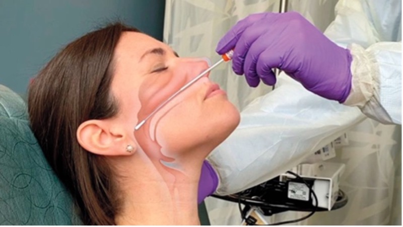 animated photo of female getting nasal swab covid test