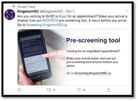 index finger scrolling on an iPhone and screenshot of pre-screening app for KHSC