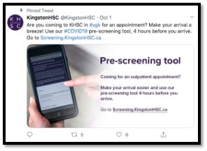 screen shot of a tweet for the prescreening tool at KHSC finger scrolling on iPhone