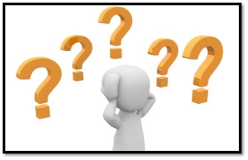 grey human figure holding hands to head with orange question marks surrounding head