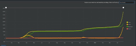 line graphs showing increase in covid cases in NS