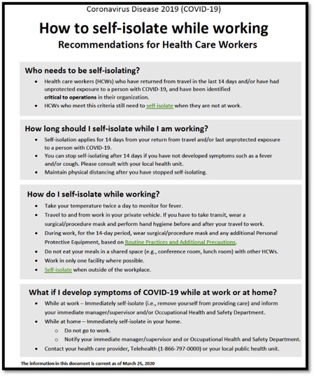 memo on how to self isolate