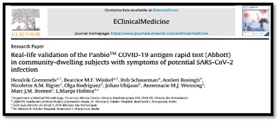 news article in EClinical Medicine re Panbio rapid covid test