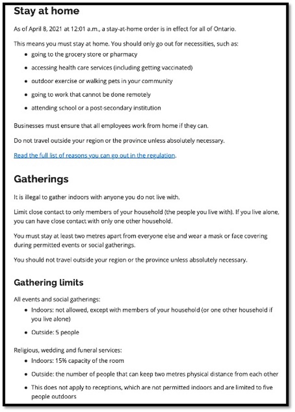 list of rules for stay at home order