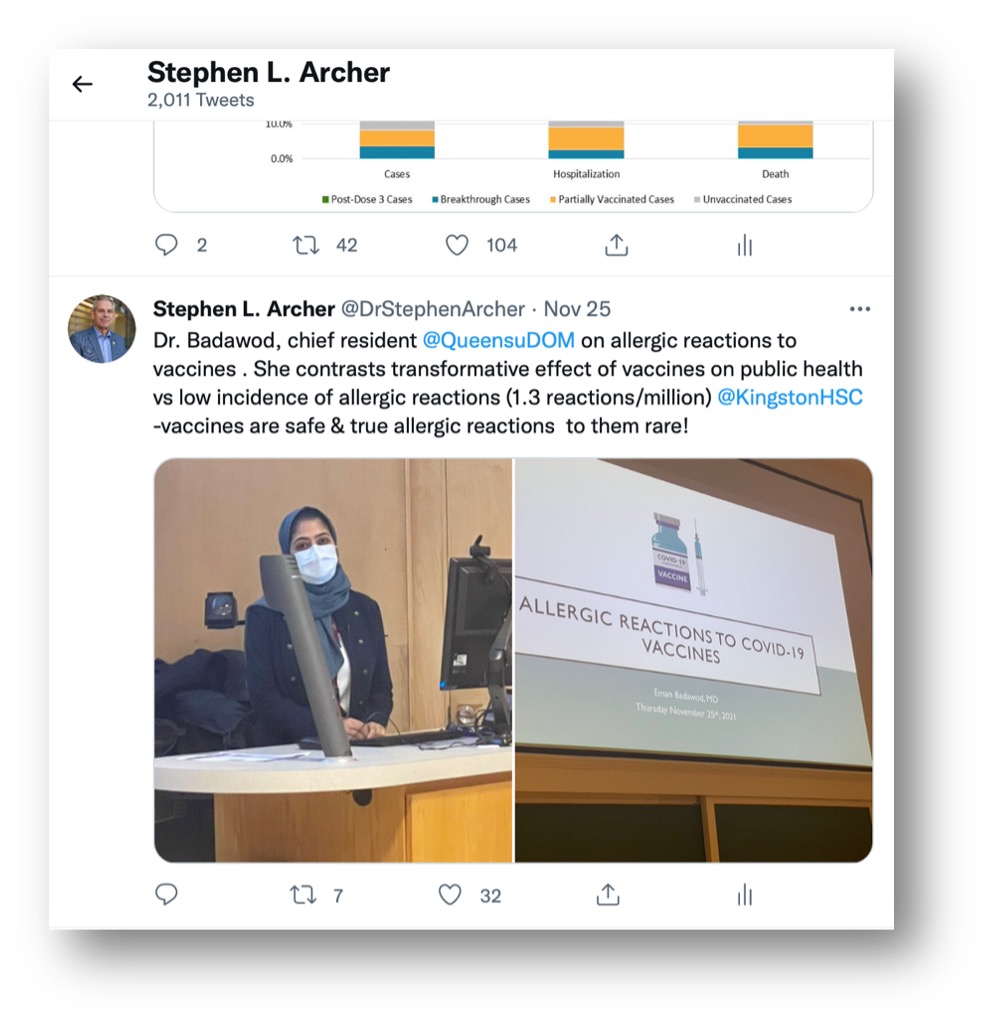 screenshot tweet of masked doctor giving a presentation