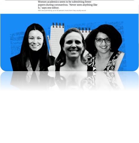 photo of 3 women titled women academics submitting fewer papers