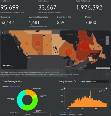 map of Canada and the prevalence of COVID-19 cases