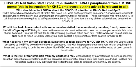 text of FAQ re exposure at nail salon