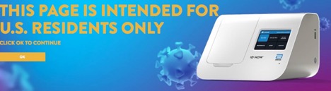 text saying for US residents only and a picture of a rapid testing machine