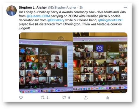 zoom screens of everyone holding up their decorated Christmas cookie