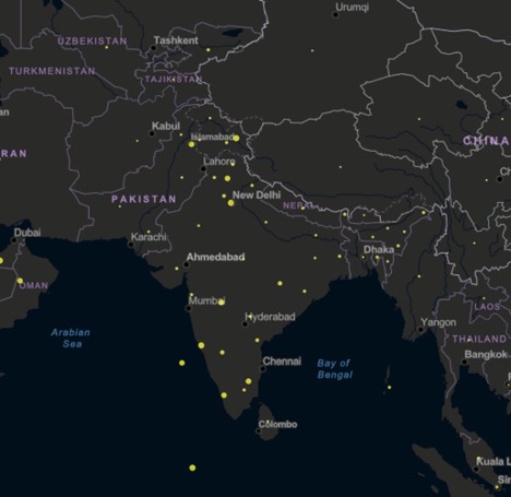 map of east Asia with yellow dots