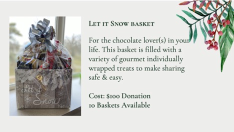 photo of a gift basket with description of its contents