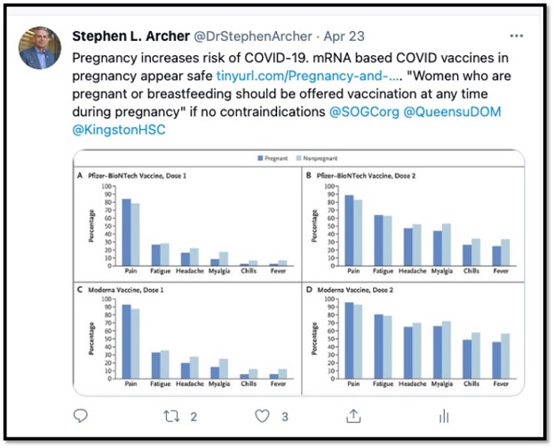 tweet from Dr. ARcher regarding people who are pregnant and vaccines