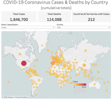 map showing deaths from covid-19 by country