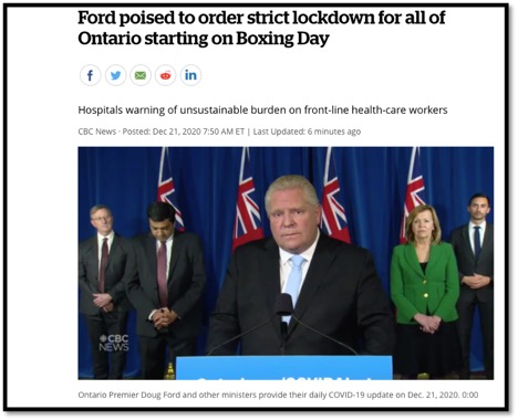 screenshot of premier Doug ford and others at news conference