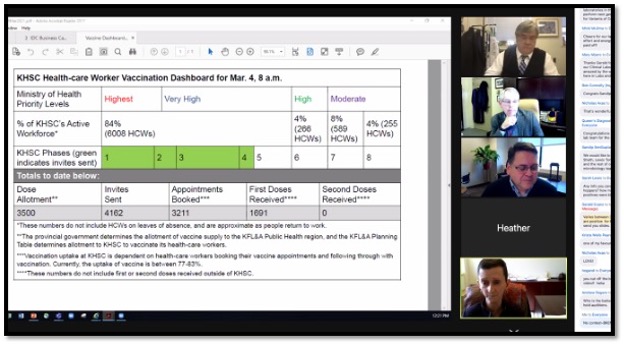screenshot zoom call with pictures of participants down the  right side of the computer screen