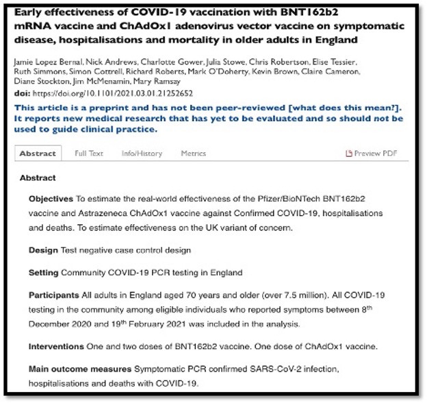 research abstract re the effectiveness of vaccine with BNT162b2 mRNA