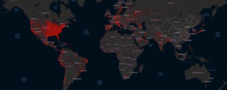 world map showing prevalence of cases in each country/region